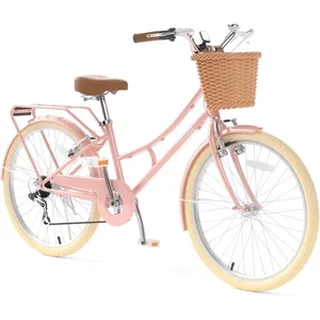 XJD Beach Cruiser Bike with Rear Rack & V-Brake Pink