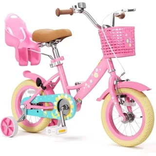 XJD Girls Bike with Basket & Doll Seat Flower Pink