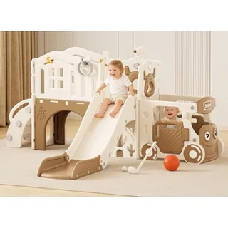 XJD 10-in-1 Toddler Slide & Playset Brown
