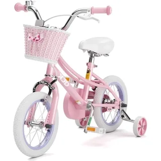 XJD Girls Bike with Training Wheels & Basket Pink