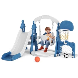 XJD 6-in-1 Toddler Slide & Swing Set with Football Goal Blue