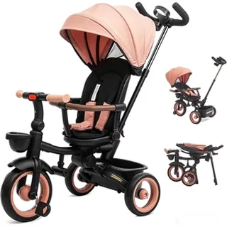 XJD 7-in-1 Rotating Tricycle Stroller Pink