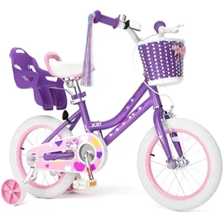 XJD Girls Bike with Training Wheels & Basket Light Purple