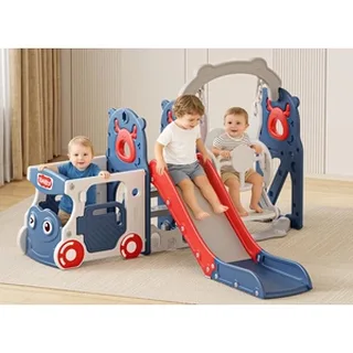 XJD Bus-Themed Toddler Slide & Swing Set Blue and Red