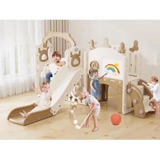 XJD 13-in-1 Toddler Slide & Swing Set Brown and White