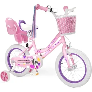 XJD Girls' Bike with Training Wheels & Basket Light Pink