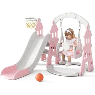 XJD 4-in-1 Toddler Slide & Swing Set Pink