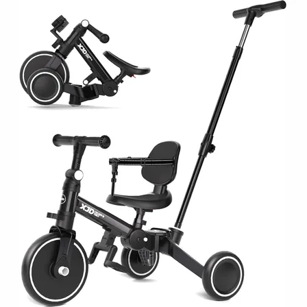 XJD 6-in-1 Folding Toddler Tricycle Black