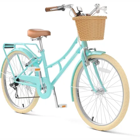 XJD Beach Cruiser Bike with Rear Rack & V-Brake Mint Green