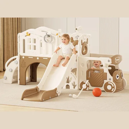 XJD 10-in-1 Toddler Slide & Playset Brown