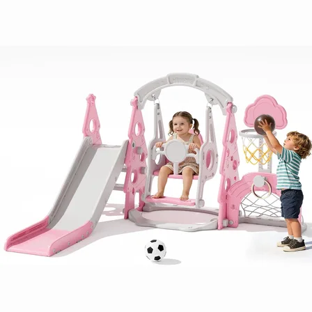 XJD 6-in-1 Toddler Slide & Swing Set Pink