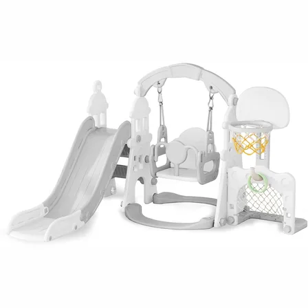 XJD 6-in-1 Toddler Slide & Swing Set Gray White