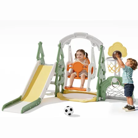 XJD 6-in-1 Toddler Slide & Swing Set Green