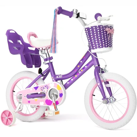 XJD Girls Bike with Training Wheels & Basket Light Purple