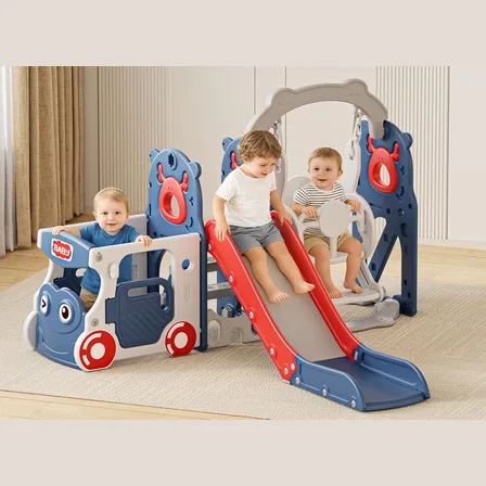 XJD Bus-Themed Toddler Slide & Swing Set Blue and Red