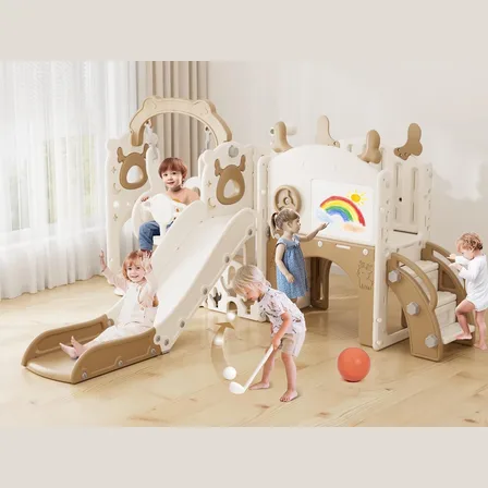 XJD 13-in-1 Toddler Slide & Swing Set Brown and White