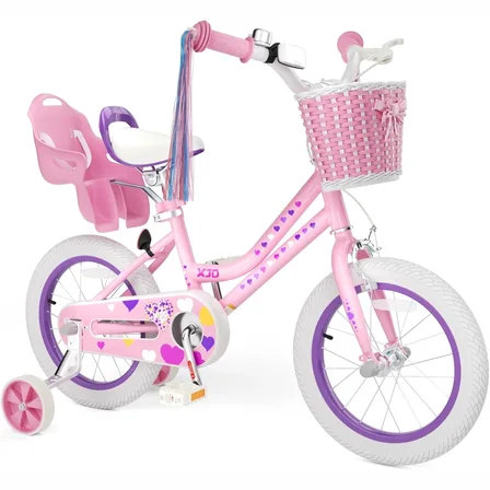 XJD Girls' Bike with Training Wheels & Basket Light Pink