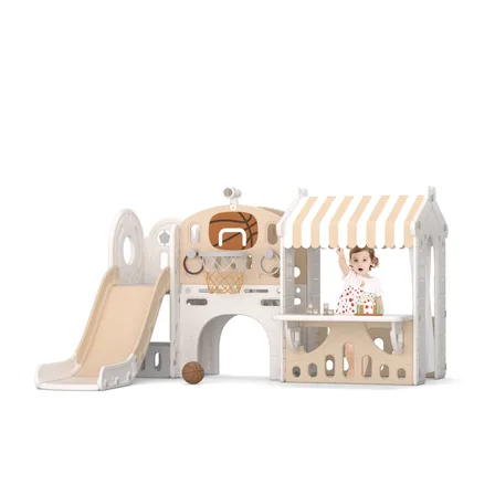 XJD 10-in-1 Toddler Slide Playset with House Coffee