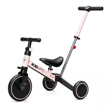 XJD 7-in-1 Kids Tricycle with Push Bar Pink