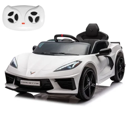 XJD Chevrolet Corvette C8 Electric Car for Kids White