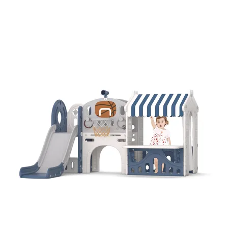 XJD 10-in-1 Toddler Slide Playset with House Blue Gray