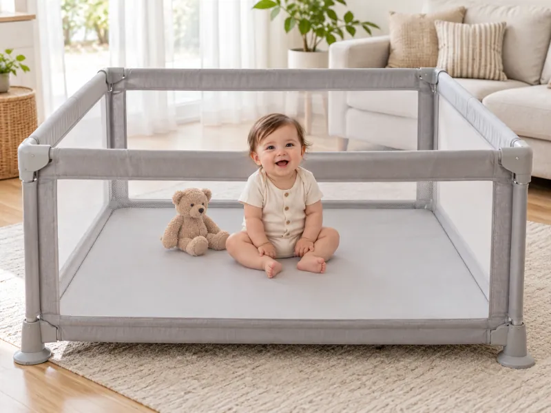A neutral baby playpen
