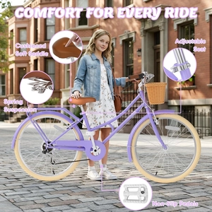 XJD Beach Cruiser Bike with U-Brake Purple 24-Inch