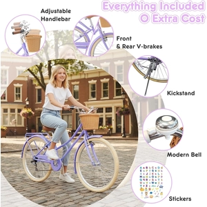 XJD Beach Cruiser Bike with U-Brake Purple 24-Inch
