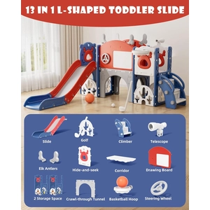 XJD 13-in-1 Toddler Slide & Playset Blue and Red