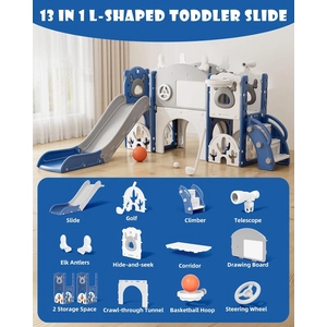 XJD 13-in-1 Toddler Slide & Playset Blue Gray