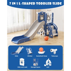 XJD 7-in-1 Toddler Slide & Playset Blue Gray