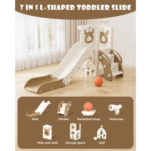 XJD 7-in-1 Toddler Slide & Playset White Brown