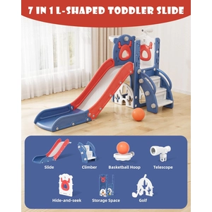 XJD 7-in-1 Toddler Slide & Playset Blue and Red