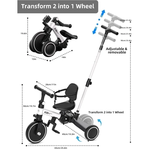 XJD 6-in-1 Folding Toddler Tricycle White