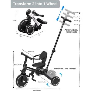 XJD 6-in-1 Folding Toddler Tricycle Black