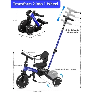 XJD 6-in-1 Folding Toddler Tricycle Multi-Color