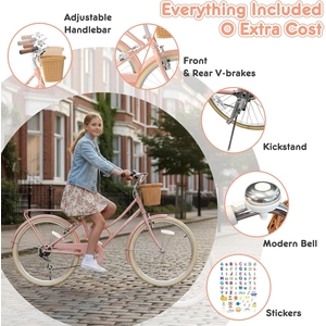 XJD Beach Cruiser Bike with Rear Rack & V-Brake Pink