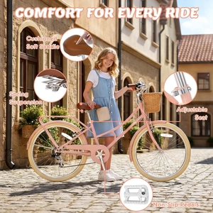 XJD Beach Cruiser Bike with Rear Rack & V-Brake Pink