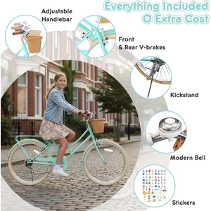 XJD Beach Cruiser Bike with Rear Rack & V-Brake Mint Green