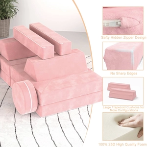 XJD 14-Piece Modular Children's Play Sofa Pink