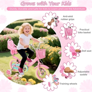 XJD Girls Bike for Toddlers 3-9 Years Old Kids, 12 14 16 Inch Kids Bike with Training Wheels, Streamers, Basket and Doll Seat