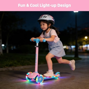 XJD Toddler Scooters for Kids 3-8, 3 Wheel Scooters for Kids 110lbs, LED Light-Up Wheels and Side, 3 Adjustable Height, Lean-to-Steer, Birthday Gift Toy for 3-8 Year Old Girl Boy