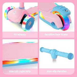 XJD Toddler Scooters for Kids 3-8, 3 Wheel Scooters for Kids 110lbs, LED Light-Up Wheels and Side, 3 Adjustable Height, Lean-to-Steer, Birthday Gift Toy for 3-8 Year Old Girl Boy