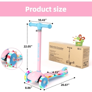 XJD Toddler Scooters for Kids 3-8, 3 Wheel Scooters for Kids 110lbs, LED Light-Up Wheels and Side, 3 Adjustable Height, Lean-to-Steer, Birthday Gift Toy for 3-8 Year Old Girl Boy