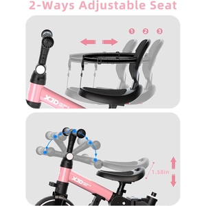 XJD Toddler Bike, 6 in 1 Folding Toddler Tricycle for 1-4 Year Old with Parental Control Handle, Balance Bike with Removable Pedal, Backrest, Adjustable Seat Height, First Birthday Gifts (Pink)