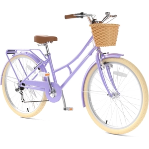 XJD 20 24 26 Inch Girls Bike, 7-Speed Beach Cruiser Bike for Girls Youth and Over 6 Years Old, Kids Bicycles with Dual V-Brakes Rear Rack & Wicker Basket
