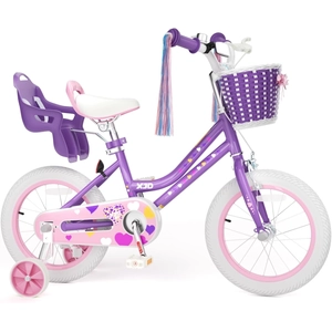 XJD Girls Bike for Toddlers 3-9 Years Old Kids, 12 14 16 Inch Kids Bike with Training Wheels, Streamers, Basket and Doll Seat