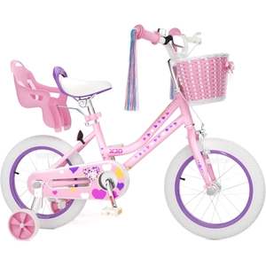 XJD Girls Bike for Toddlers 3-9 Years Old Kids, 12 14 16 Inch Kids Bike with Training Wheels, Streamers, Basket and Doll Seat