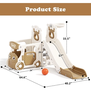 XJD 4 in 1 Toddler Slide, Kids Slide for 1-3 Toddler Outdoor Playset | Multifunctional toddler climber slide equipped with basketball hoop and matching ball for all weather indoor and outdoor play