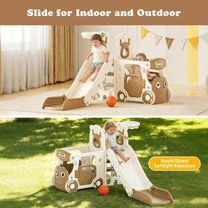 XJD 4 in 1 Toddler Slide, Kids Slide for 1-3 Toddler Outdoor Playset | Multifunctional toddler climber slide equipped with basketball hoop and matching ball for all weather indoor and outdoor play